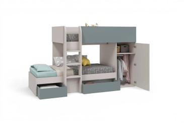 Cama-trem EUREKA Caxemira e Verde com 2 camas e roupeiro