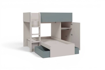 Cama Tren EUREKA Cachemir y Verde con 2 camas y armario