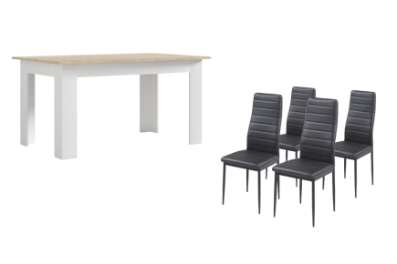 Pack Mesa de Jantar Fixa ANNIKA Carvalho e Branco + 4 Cadeiras Pretas