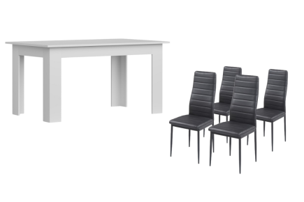Pack Mesa de Jantar Fixa ANNIKA Branca + 4 Cadeiras YURI Pretas