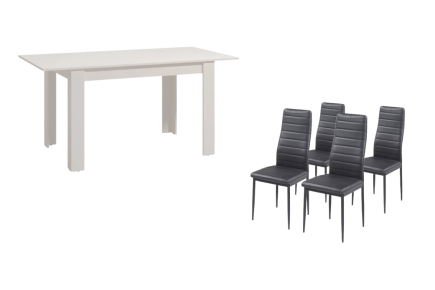 PACK Mesa HAMAR Branca 120x80 + 4 Cadeiras YURI Pretas