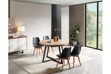 Mesa de jantar redonda RAJANA com pernas pretas ao MELHOR PREÇO