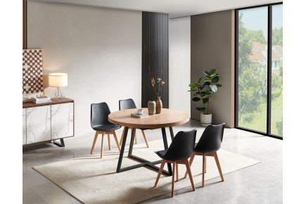 Mesa de jantar redonda RAJANA com pernas pretas ao MELHOR PREÇO