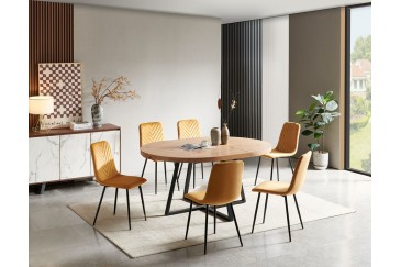 Mesa de jantar redonda RAJANA com pernas pretas ao MELHOR PREÇO