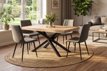PACK Mesa KRUSS Roble + 4 Sillas SAROTU Gris