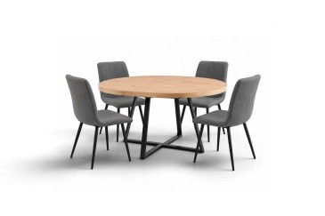 PACK Mesa RAJANA Roble + 4 Sillas SAROTU Gris | Atrapamuebles