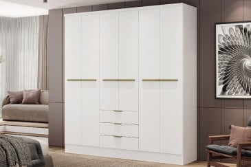 Roupeiro TROY Branco 180 cm 6 portas e 3 gavetas | Atrapamuebles