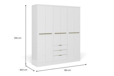 Roupeiro TROY Branco 180 cm 6 portas e 3 gavetas | Atrapamuebles