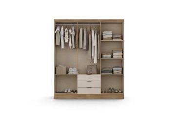 Roupeiro TROY Nogueira e Branco 180cm 6 portas e 3 gavetas|Atrapamuebles