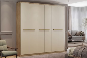 Armario BELMONT Nogal y Blanco 217 cm 6 puertas y 3 cajones | Atrapamuebles