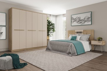 Roupeiro BELMONT Nogueira e Branco 217 cm 6 portas e 3 gavetas|Atrapamuebles
