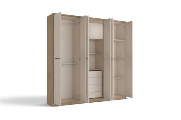 Roupeiro BELMONT Nogueira e Branco 217 cm 6 portas e 3 gavetas|Atrapamuebles