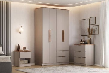 Roupeiro MILAN Avelã de 108 cm com 4 Portas e 2 Gavetas | Atrapamuebles