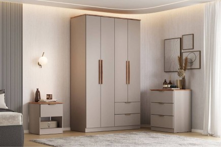 Roupeiro MILAN Avelã de 108 cm com 4 Portas e 2 Gavetas | Atrapamuebles