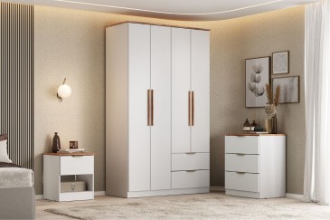 Armario MILAN Blanco de 108 cm 4 puertas y 2 cajones | Atrapamuebles