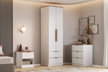 Armario MILAN Blanco 55 cm ancho, 2 puertas y 2 cajones| Atrapamuebles