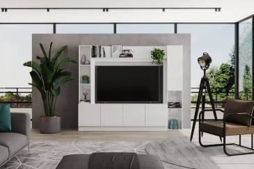 Mueble TV LIVING Blanco 182 cm 4 Puertas | Atrapamuebles