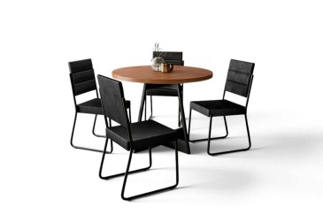 Mesa ATRIA Redonda acabado Nogal y Negro 99 cm | Atrapamuebles
