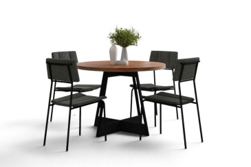 Mesa ATRIA Redonda acabamento Nogueira e Preto 99 cm | Atrapamuebles