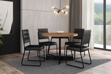 Mesa ATRIA Redonda acabado Nogal y Negro 99 cm | Atrapamuebles