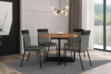 Mesa ATRIA Redonda acabado Nogal y Negro 99 cm | Atrapamuebles