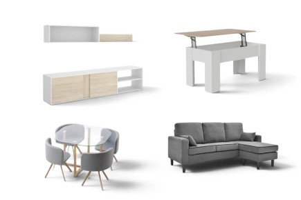 Pack POUPANÇA Sala ATLANTA + cadeiras GRAPH + Chaise Longue Cinza