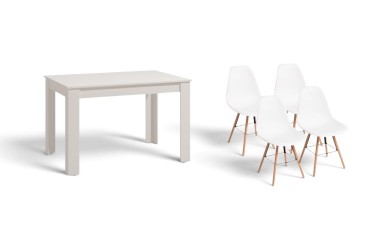 PACOTE de 1 mesa de centro extensível + 4 cadeiras Beech em cor branca