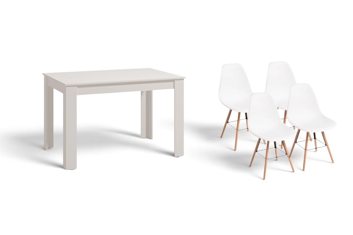 Pack HAMAR Mesa em branco + 4 cadeiras BEECH branco de design
