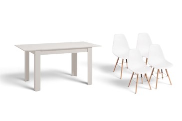 PACOTE de 1 mesa de centro extensível + 4 cadeiras Beech em cor branca