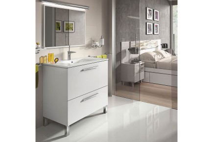 Mueble de baño 80 cm con 1 Puerta y 1 cajón en color Blanco Brillo