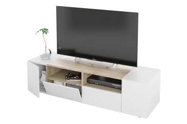 Mueble salón TV TAMIKO de colores Blanco y Roble Canadian al MEJOR PRECIO