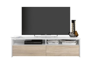 Mueble salón TV KIOTO de colores Blanco y Roble Canadian al MEJOR PRECIO