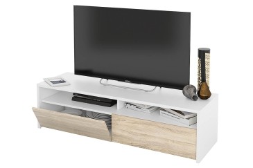 Mueble salón TV KIOTO de colores Blanco y Roble Canadian al MEJOR PRECIO