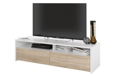 Mueble salón TV KIOTO de colores Blanco y Roble Canadian al MEJOR PRECIO