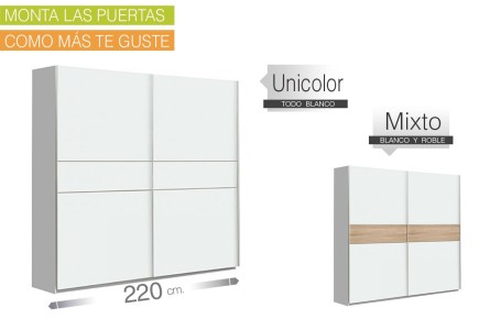 Armario 2 puertas correderas 220 cm en color Blanco