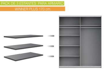 Lote de 3 estantes de 82 x 42 cm en color gris para armario WINNER Plus 170 cm