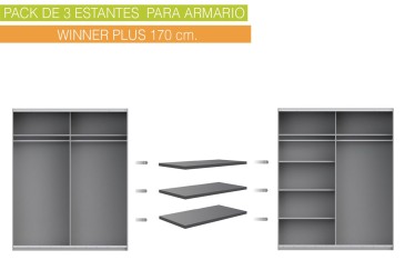 Lote de 3 estantes de 82 x 42 cm en color gris para armario WINNER Plus 170 cm