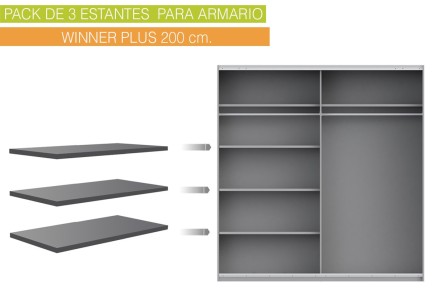 Lote de 3 estantes de 97 x 42 cm en color gris para armario WINNER Plus 200 cm