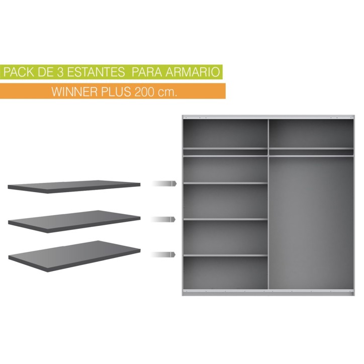 Lote de 3 estantes de 97 x 42 cm en color gris para armario WINNER Plus 200 cm