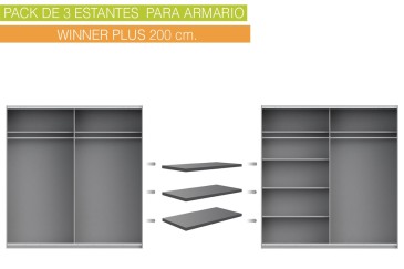 Lote de 3 estantes de 97 x 42 cm en color gris para armario WINNER Plus 200 cm