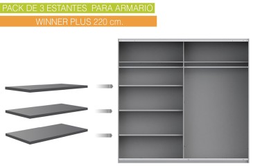 Lote de 3 estantes de 108 x 42 cm en color gris para armario WINNER Plus 220 cm