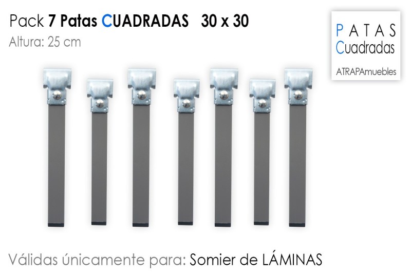 Pack 7 Patas cuadradas 25 cm Somier Láminas