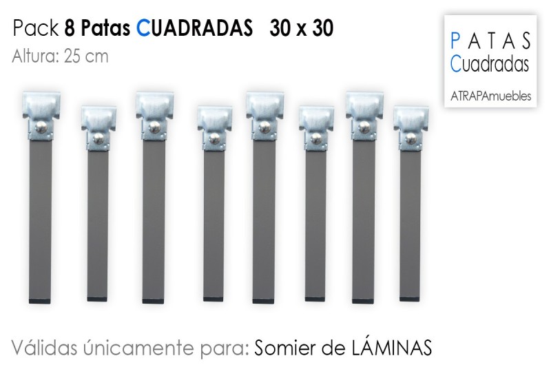 Pack 8 Patas cuadradas 25 cm Somier Láminas Pack 8 Patas cuadradas 25 cm Somier Láminas