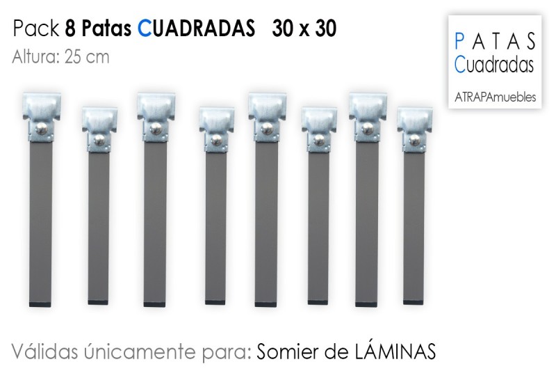 Pack 8 Patas cuadradas 25 cm Somier Láminas