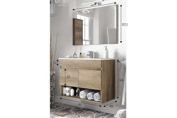 Mueble de baño suspendido 80 cm con 2 Puertas en color Roble NORDIK