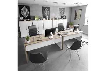 Estante de escritório com portas 80 x 119 cm. em carvalho canadiano e branco Artik