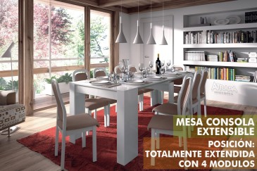 Mesa Consola comedor extensible. 4 en 1 De cónsola a mesa extensible de 236 cm en un solo mueble