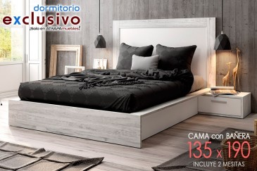 Dormitorio TAO (Estructura de cama 135 + Cabecero + 2 Mesitas) al mejor precio de Internet