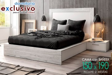 Dormitorio TAO (Estructura de cama 150 + Cabecero + 2 Mesitas) al mejor precio de Internet