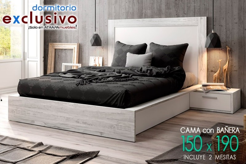 Dormitorio TAO (Estructura de cama 150 + Cabecero + 2 Mesitas) al mejor  precio de Internet